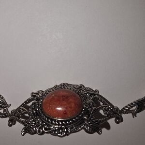 Silver Bracelet with Red Stone
